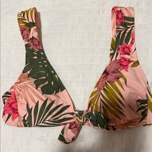 Kona Sol Pink and Green Floral Bikini Top